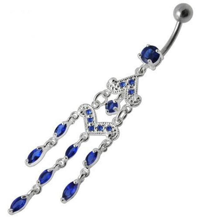 Fancy Silver Chandeliers Jeweled Dangling Navel Ring