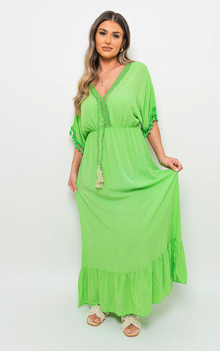 Stunning Joanna V-Neck Maxi Dress with Rope Tassel Detail