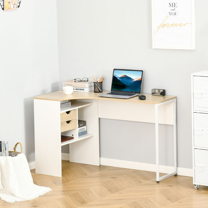 Premium Oak & White L-Shaped Corner Computer Desk - Storage Workstation - Buy with Confidence!