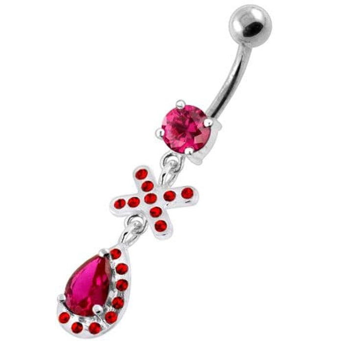 925 Sterling Silver Multi Jeweled Tear Drop Navel Belly Piercing