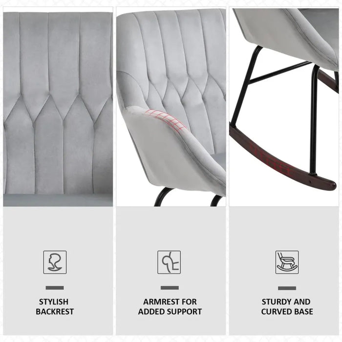 Modern Rocking Chair with Steel Frame Sponge Padding for Home Office Grey