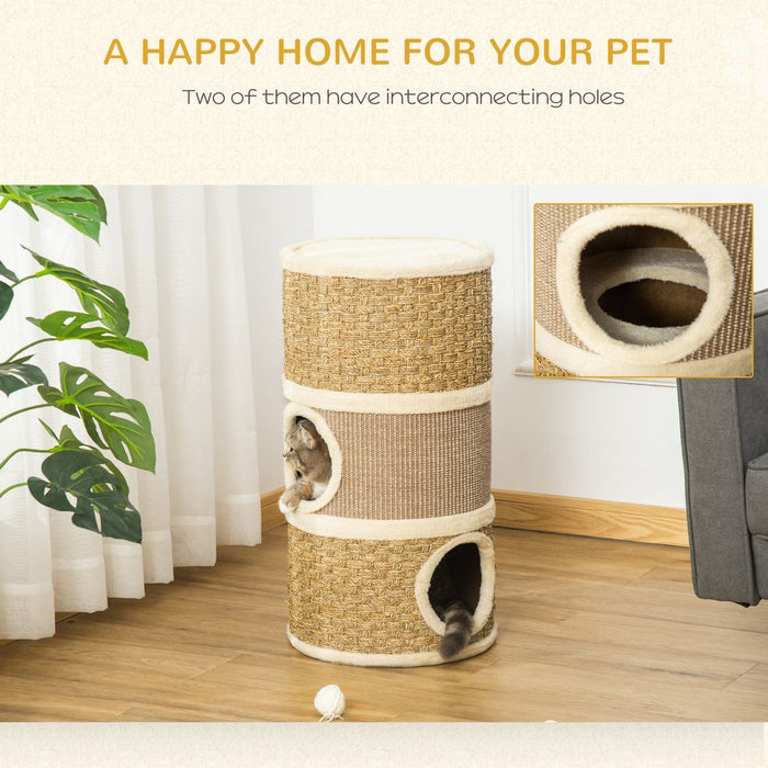 Cat Scratching Barrel Kitten Tree Tower with Sisal and Seaweed Rope Pawhut