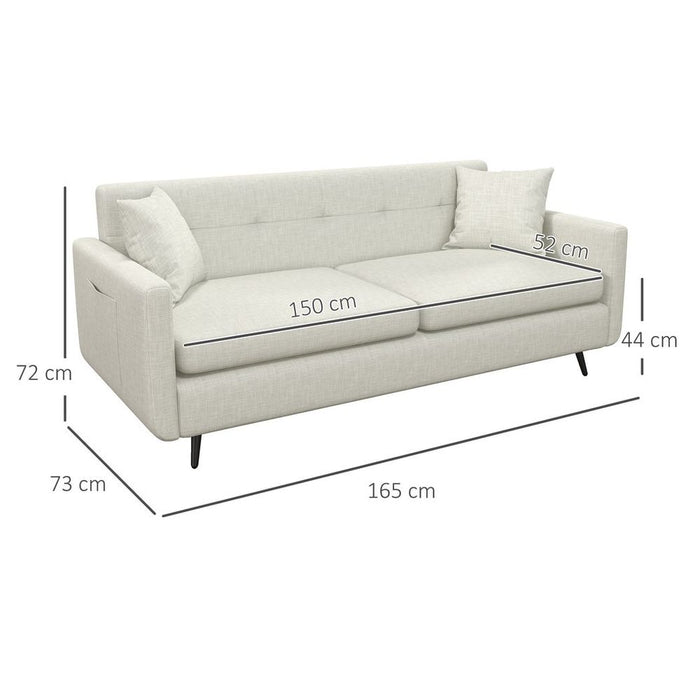 HOMCOM 2 Seater Sofa 165cm Modern Fabric Couch with Wood Legs and Pockets Beige