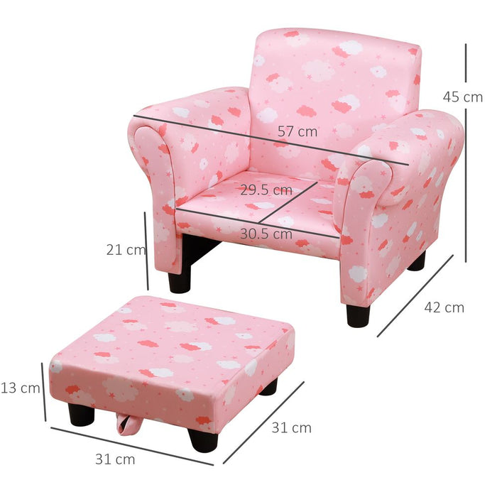 Cute Cloud Star Kids Children Armchair Mini Seat Wood w/ Footrest Padding Pink