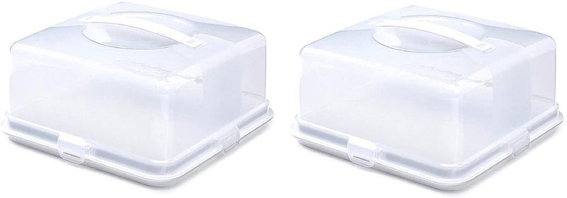 Premium Square Cake Box 2 Pack, Holds up to 30cm cakes, Locking Clips, Ergonomic Handle, Multi-Purpose
