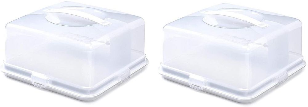 Premium Square Cake Box 2 Pack, Holds up to 30cm cakes, Locking Clips, Ergonomic Handle, Multi-Purpose