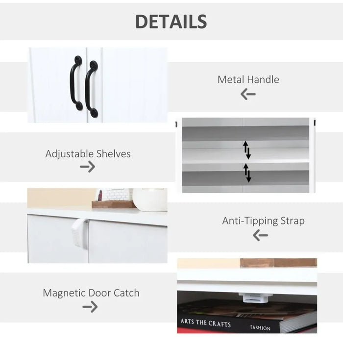 Modern Freestanding Storage Hutch Furniture with 2 Large Doors and 2 Small Doors