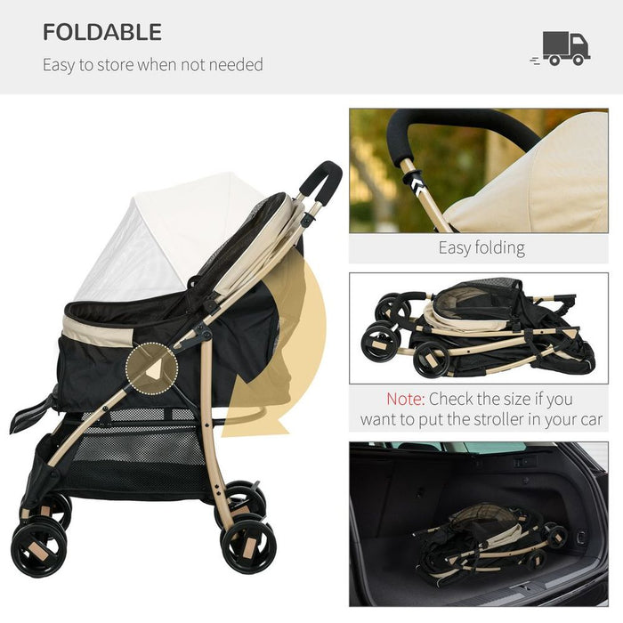 PawHut Pet Stroller - XS/S Dogs w/ Rain Cover - Khaki