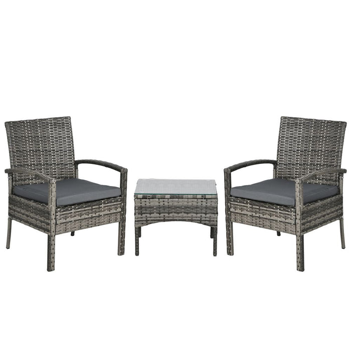 Premium Outsunny 3PC Grey Garden Rattan Bistro Set - High-Quality Outdoor Dining Table Chair