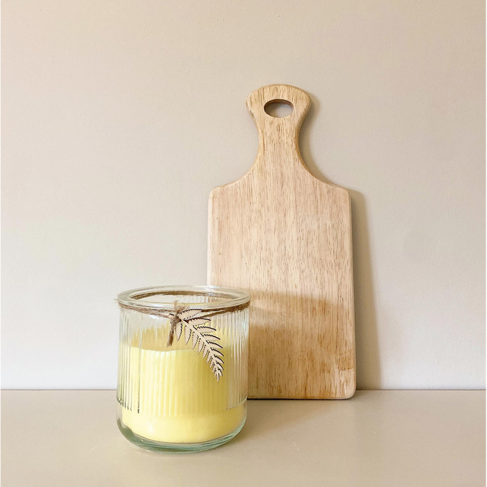 Premium Citronella Glass Candle - Uplift Your Space with Freshness - Ribbed Glass - Double Wick - Wooden Leaf Decoration! Now at Sale!