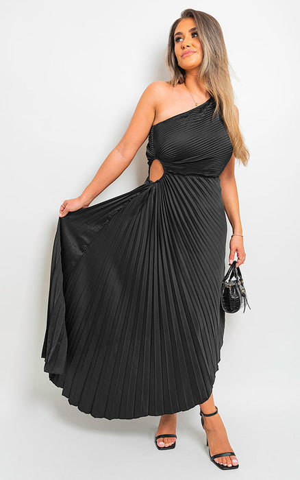 One Shoulder Cut Out Pleated Party Dress - Get ready to steal the spotlight at any special occasion! 💃✨