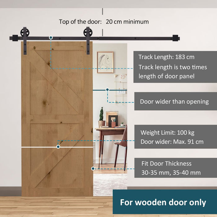 Sliding Door Rail Barn Door Kit Single Wooden 6FT /1830mm