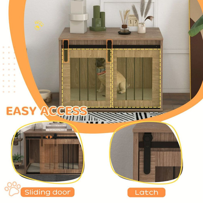 Luxury Brown Dog Crate Furniture with Cushion - Medium Dogs