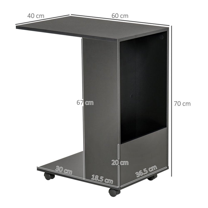 Mobile Sofa Side Table for Laptop Coffee w/ Storage and Casters, Black