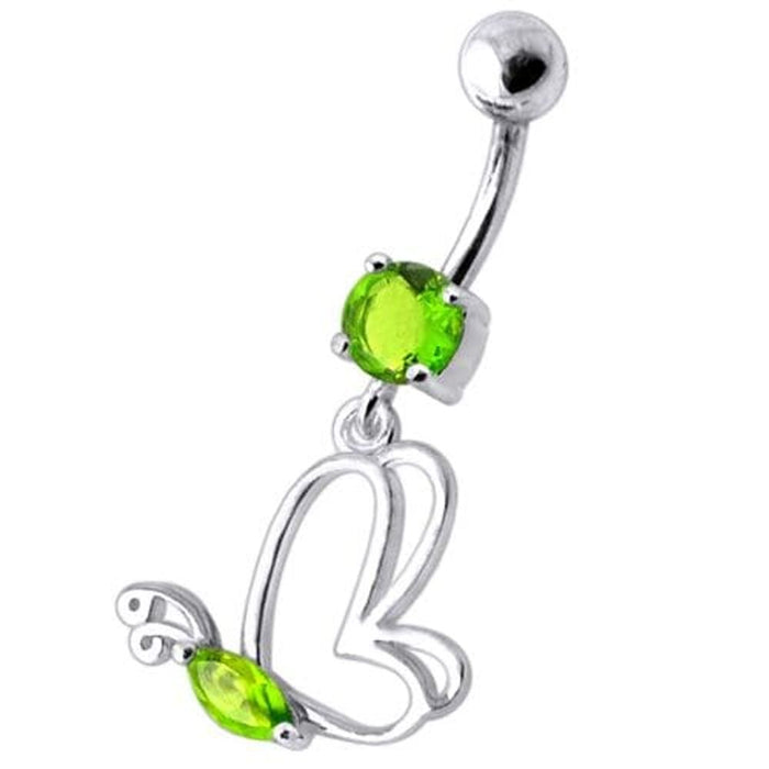 Silver Jeweled Butterfly Dangling With SS Banana bar Navel Body Jewelry Ring