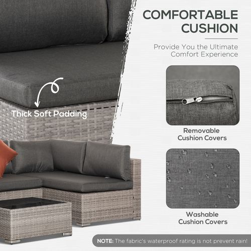 6-Seater Patio PE Rattan Sofa Set, w/ Tempered Glass Coffee Table Grey
