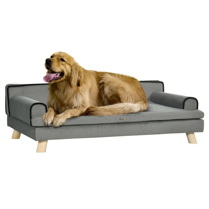 Pet Sofa for Large, Medium Dogs, with Wooden Legs Water-resistant Fabric, Grey