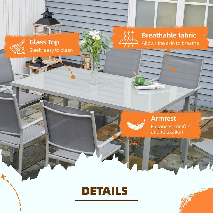 Outsunny 7 Piece Garden Dining Set, Steel Outdoor Table and Chairs, Grey