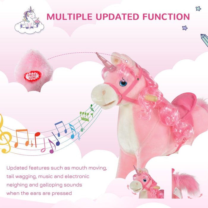 Interactive Rocking Unicorn Ride-On Horse with Moving Mouth & Tail Sounds 36-72 Mnths