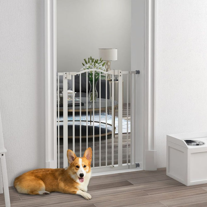 Adjustable Metal Pet Gate - Keep Pets Safe - Auto-Close Door - High Quality - White