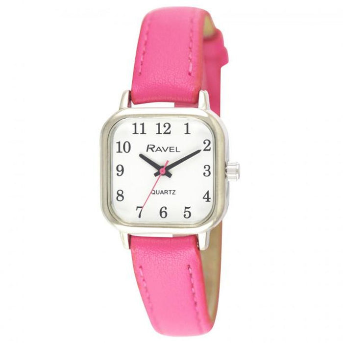 Ravel Ladies Bright Pink Leather Strap Watch - Cushion Shaped, High Quality