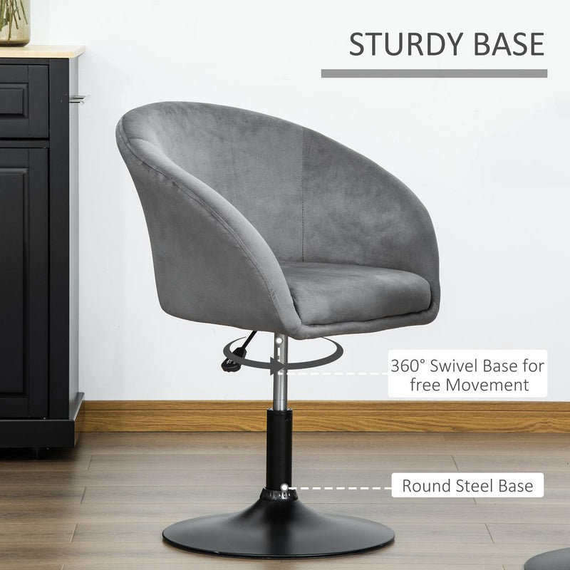 HOMCOM Swivel Bar Stool Fabric Dining Chair Dressing Stool Tub Seat Grey