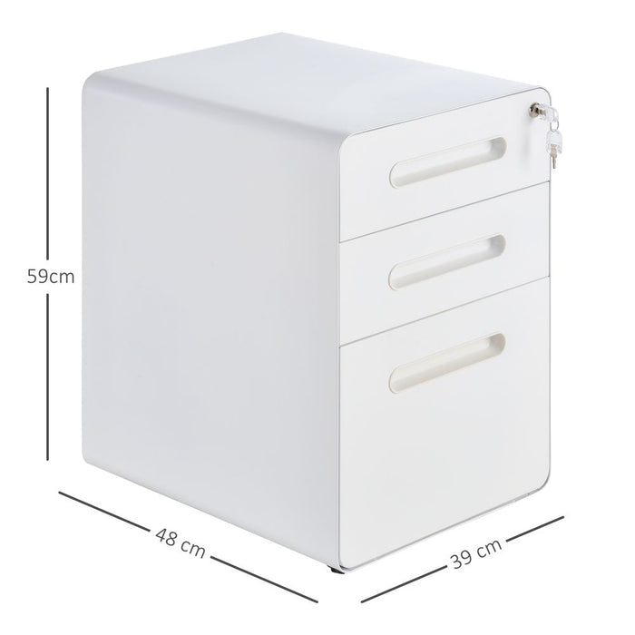 Vinsetto Modern Steel Filing Cabinet | 3 Drawers | 4 Wheels | Lock | White | High-Quality