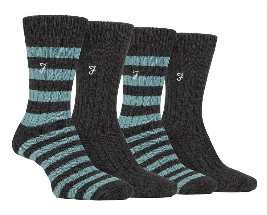 Farah - 4 Pack Mens Bamboo Stripe Boot Socks