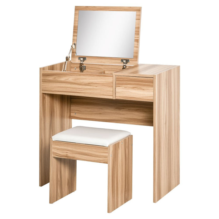 Dressing Table Set with Padded Stool - Stylish, Multi-Purpose, Mirror, Storage, Comfortable - HOMCOM