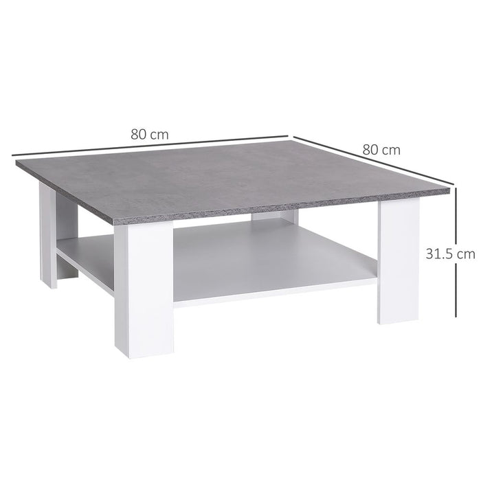 2 Tier Vintage Coffee Table, 80W x 80D x 31.5Hcm-Cement/white