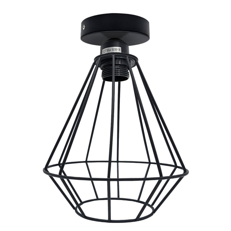 Vintage Industrial Geometric Diamond Light Fitting: E27 Holder, 60W Bulb, Metal Cage, Ceiling Mount