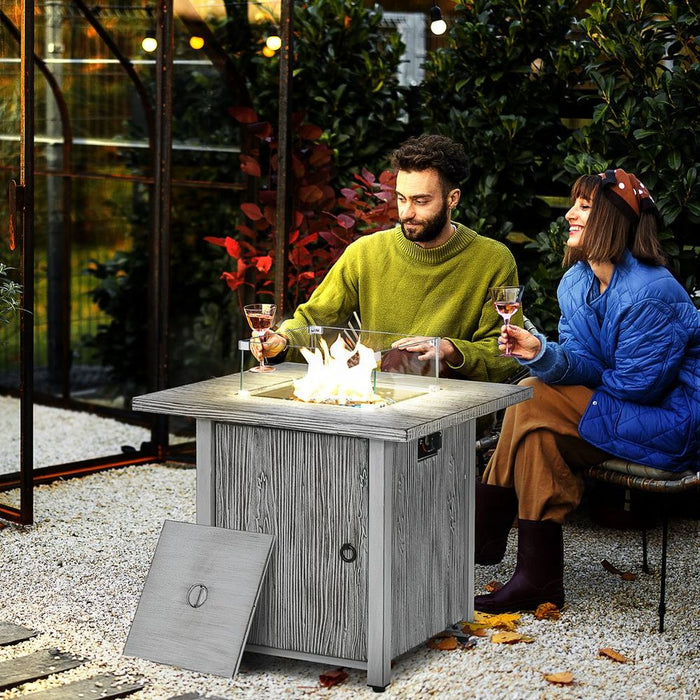 Premium Outsunny Gas Fire Pit Table - 40,000 BTU Burner, Cover, Glass Screen - Grey