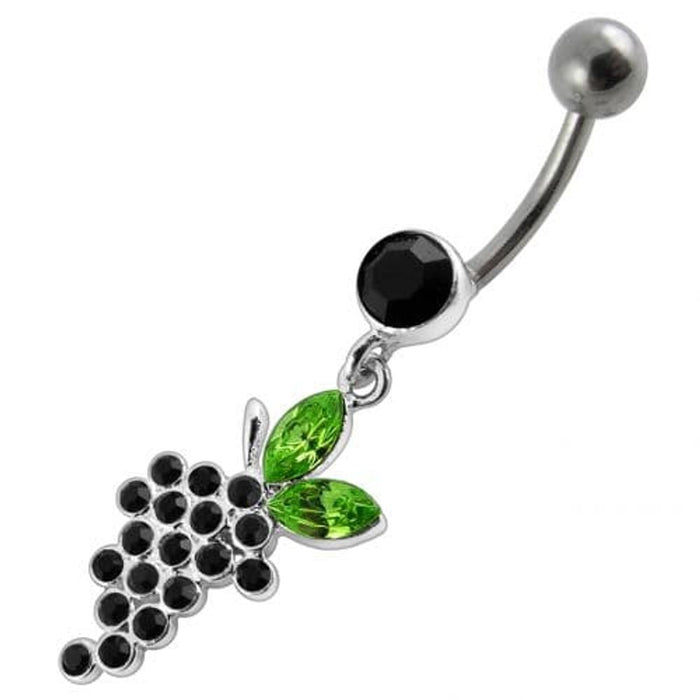 Fancy grapes Jeweled Dangling Curved Bar Belly Ring