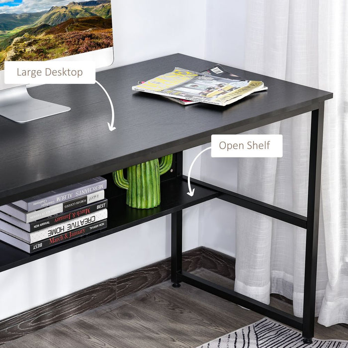 2-Tier Writing Desk, Metal Frame, Smooth Shelves, Storage Shelf, Black