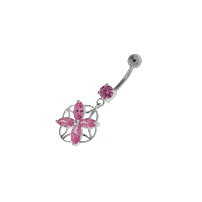 Jeweled Flower Cut out Navel Belly Button Ring