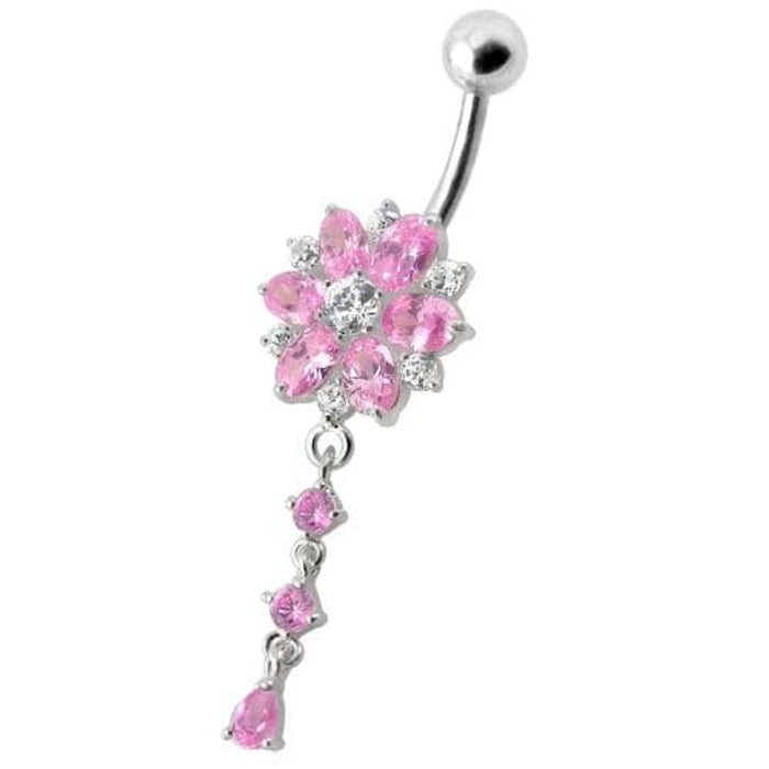 Flower Dangling Jeweled Navel Ring