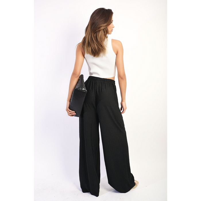 Carla Textured Wide Leg Drawstring Trousers - Stylish & Comfortable Pants for Women