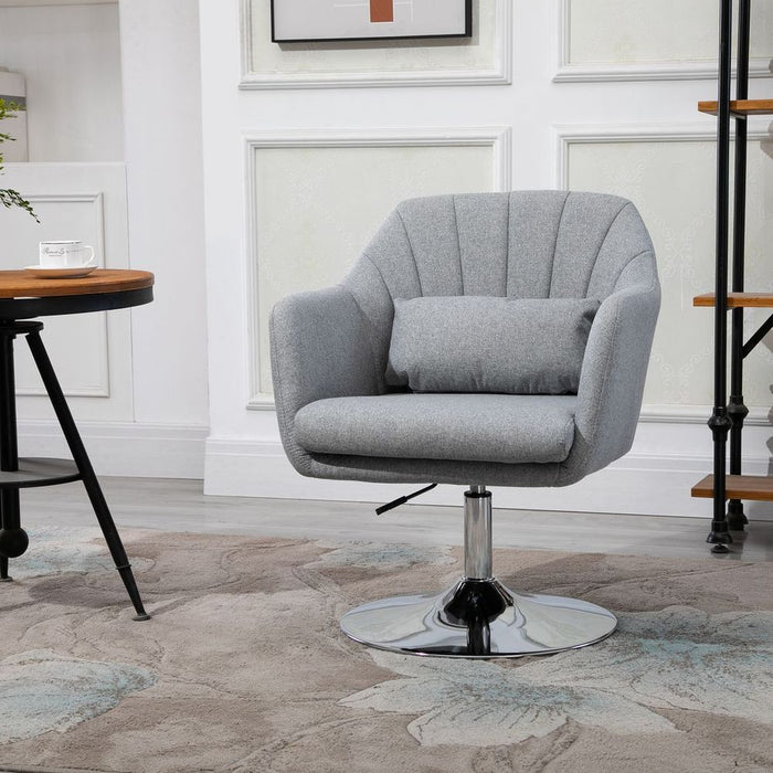 HOMCOM Stylish Retro Linen Swivel Tub Chair - Steel Frame - Cushion Seat - Light Grey