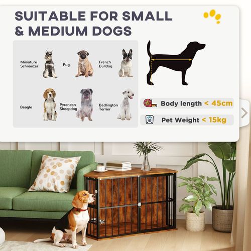 PawHut Corner Dog Crate Furniture with 2 Bowls for Small & Medium Dogs