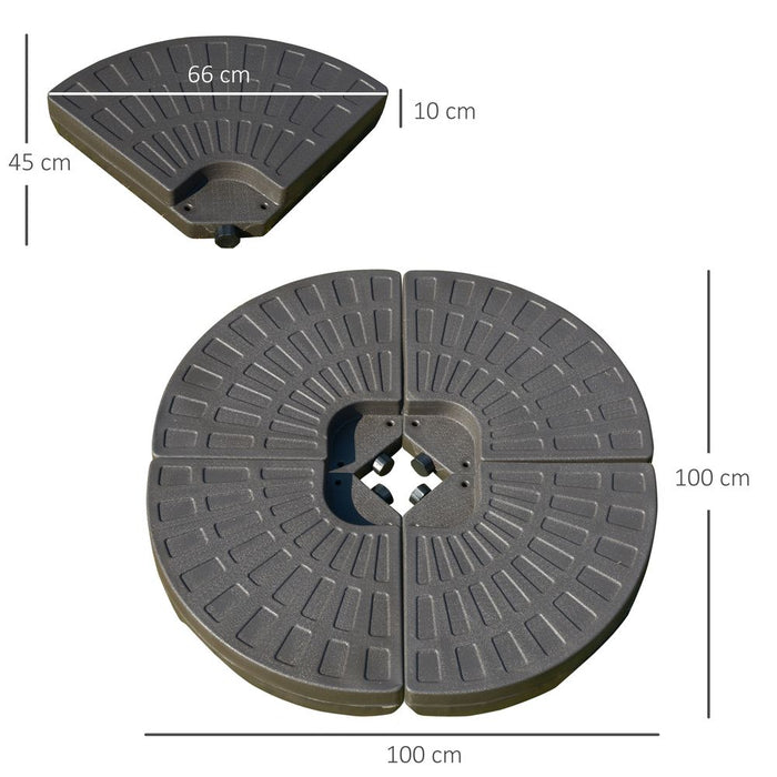 Outsunny 4 PCs Portable Round Parasol Base Up to 100kg, Sand or Water Fillable Umbrella Cross Stand Weights Holder