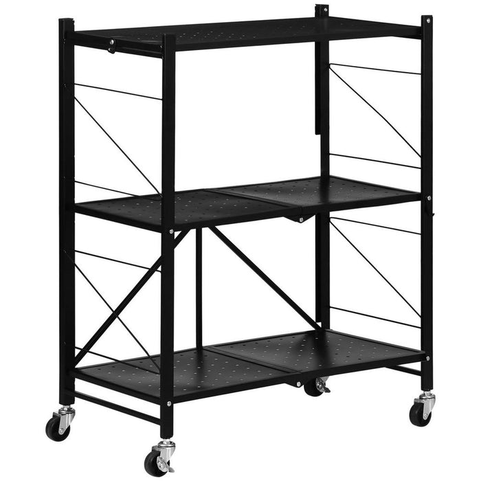 Foldable 3-Tier Storage Trolley Rolling Cart - 68x34.5x85.5cm - Kitchen Organizer