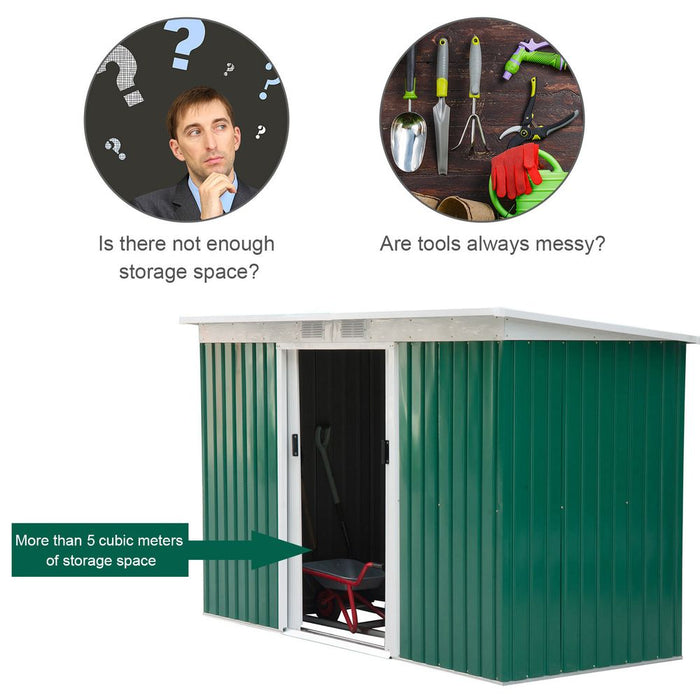 9ft Garden Storage Shed - Metal, Ventilated, Double Doors. High-Quality Tool Box for Equipment.