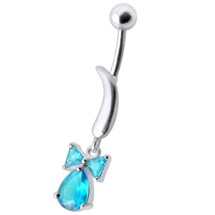 Silver Jeweled Bow Design Navel Ring Body Jewelry