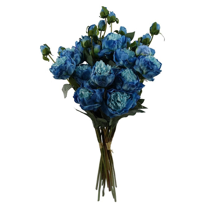 6 x 55cm Blue Peony Artificial Flower Stems - 24 flowers 18 buds