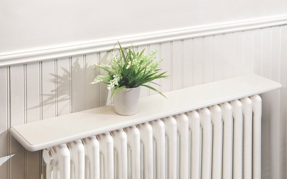 Premium White Satin Radiator Shelf - Easy Fit, Heat Deflecting, No Wall Drilling, 61cm MDF