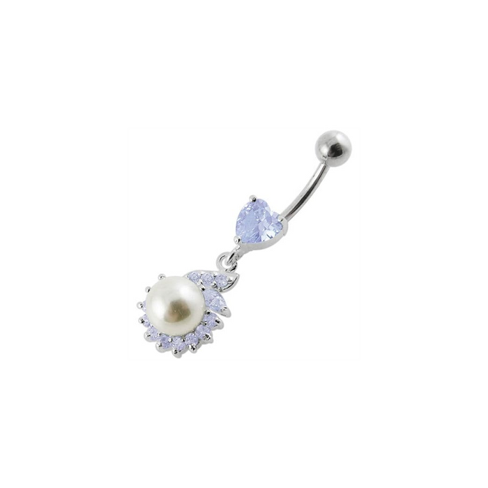 Jeweled Heart Pearl Dangling Navel Ring