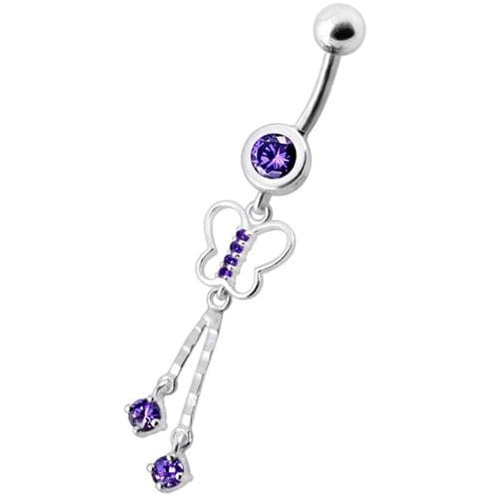 Fancy Dangling SS Banana Bar Navel Belly Button Ring