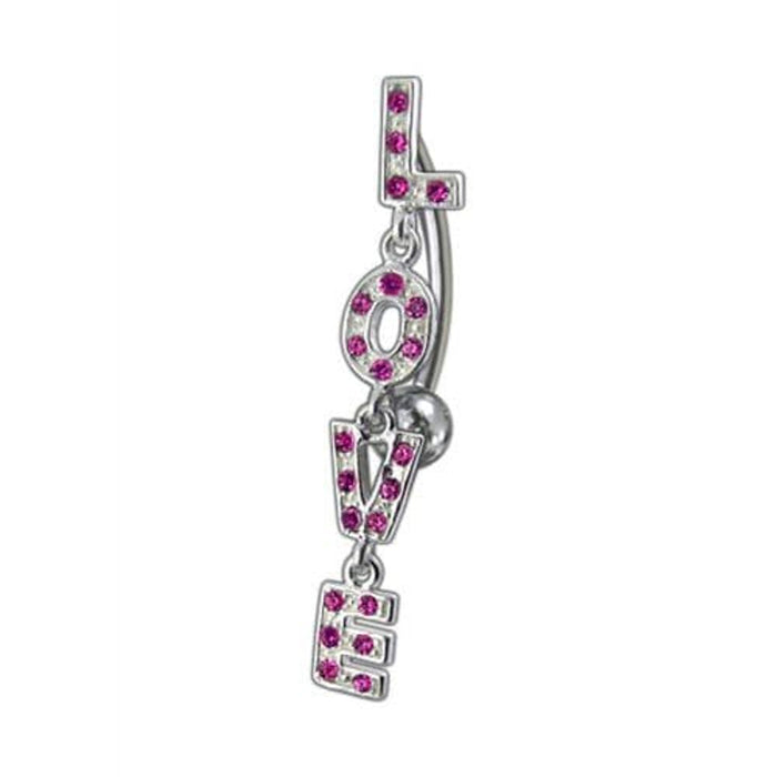 Fancy Jeweled "LOVE" Dangling Reverse Belly Ring