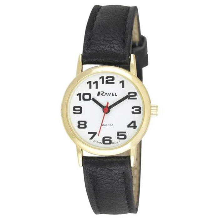 Ravel Ladies Basic White Dial Black Leather Strap Watch R0105.05.2A