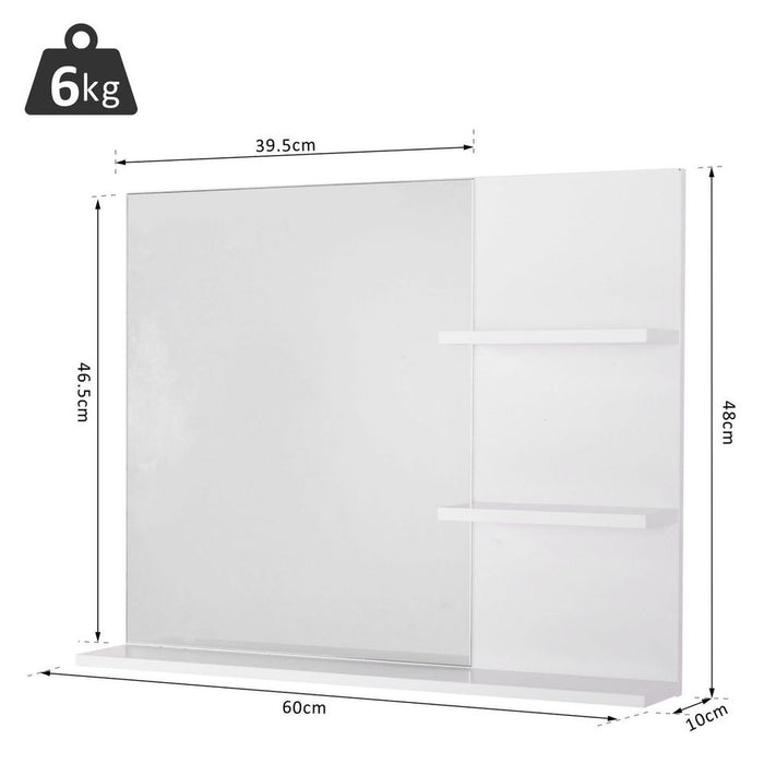 High-Quality Wall Mounted Bathroom Mirror with 3 Storage Shelves, White